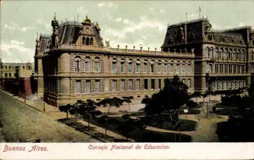 Ak Buenos Aires Argentinien, Historisches Gebäude, Consejo Nacional de Educación, farbenfroh, ...