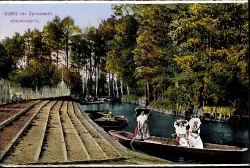 Ak Burg im Spreewald, Abfahrtsstelle, Frauen in Volkstrachten