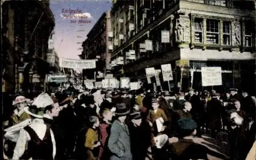 Ak Leipzig in Sachsen, Petersstraße zur Messe, Reklameschilder