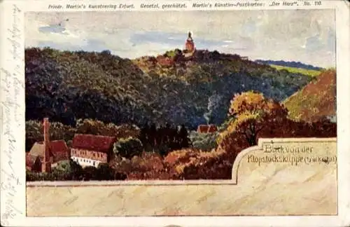 Künstler Ak Martin, Meisdorf Falkenstein Harz, Klopstocksklippe, Selkethal