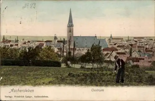 Ak Aschersleben im Salzlandkreis, Voraussichtlicher Blick auf  Kirche, landwirtschaftliche Tät...