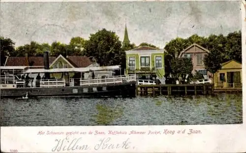 Ak Koog aan de Zaan Nordholland Niederlande, Kaffehaus Alkmaar Packet, Boote