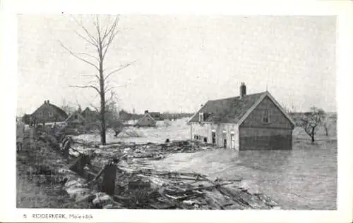 Ak Ridderkerk Südholland Niederlande, Überschwemmung, Häuser im Wasser, Baum, beschädigte Holz...
