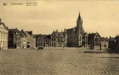 Ak Poperinghe Poperinge Westflandern, Groote Markt, Grand Place, historische Gebäude, Straßens...