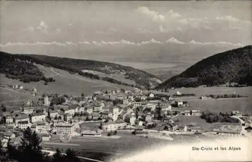 Ak Sainte Croix Kanton Waadt, Gesamtansicht mit Alpen