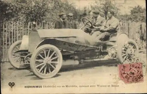 CPA Hieronimus Autriche sur sa Mercédés, causant avec Werner et Broun, Auto