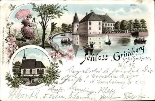Litho Gelsenkirchen im Ruhrgebiet,  Schloss Grimberg, Boote