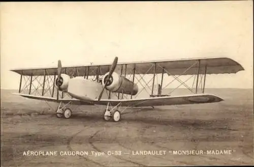 Ak Französisches Militärflugzeug, Aéroplane Caudron Type C 33, Landaulet Monsieur-Madame