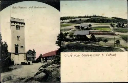 Ak Schwedenstein bei Pulsnitz, Aussichtsturm, Restaurant