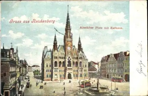 Ak Reichenberg in Böhmen Liberec Tschechien, Altstädter Platz mit Rathaus