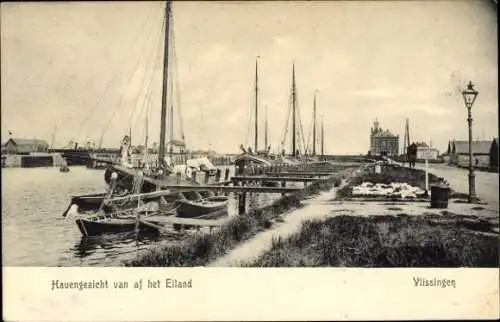 Ak Vlissingen Zeeland Niederlande, Hafenansicht, Segelboote, historische Gebäude, Laterne