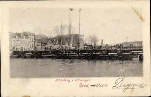 Ak Vlissingen Zeeland Niederlande, Schipbrug, Boote, Hafenansicht
