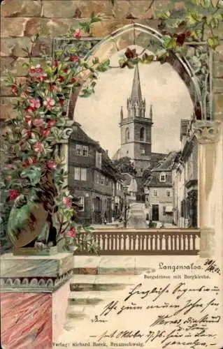 Präge Passepartout Litho Bad Langensalza in Thüringen, Bergstraße, Bergkirche