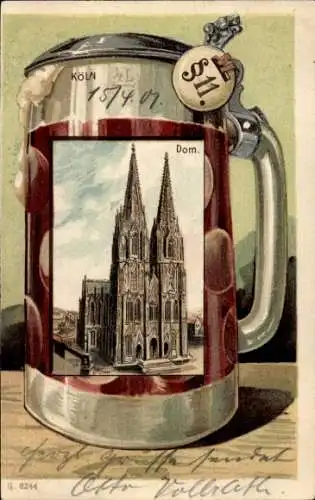 Präge Passepartout Litho Köln am Rhein, Dom, Bierkrug