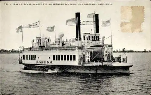 Ak San Diego Kalifornien USA, Fähre Dampfer Ramona
