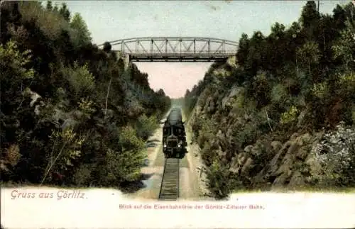Ak Görlitz in der Lausitz, Blick auf die Eisenbahnlinie der Görlitz-Zittauer Bahn