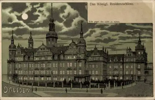 Mondschein Halt gegen das Licht Litho Dresden Zentrum Altstadt, Residenzschloss, Luna 99