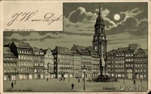 Mondschein Halt gegen das Licht Litho Dresden Altstadt, Altmarkt, Luna 97