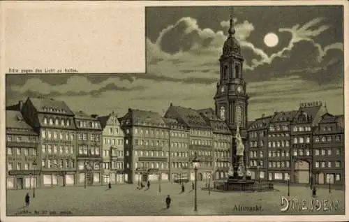 Halt gegen das Licht Mondschein Litho Dresden, Altmarkt