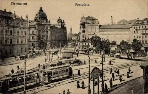 Ak Dresden Altstadt, Postplatz, Straßenbahn
