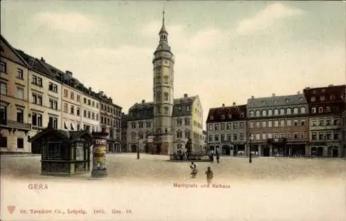 Ak Gera in Thüringen, Rathaus und Marktplatz, Litfaßsäule