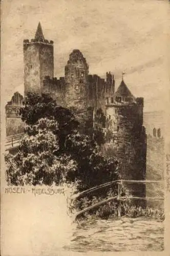 Künstler Ak Bad Kösen Naumburg an der Saale, Rudelsburg