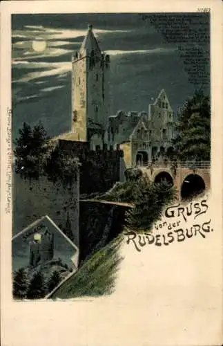 Mondschein Litho Bad Kösen Naumburg Saale, Rudelsburg, Saaleck