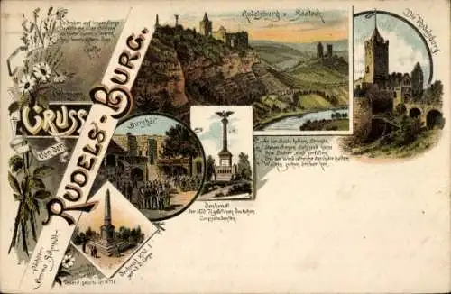 Litho Saaleck Bad Kösen Naumburg Saale, Rudelsburg, Burghof, Denkmal
