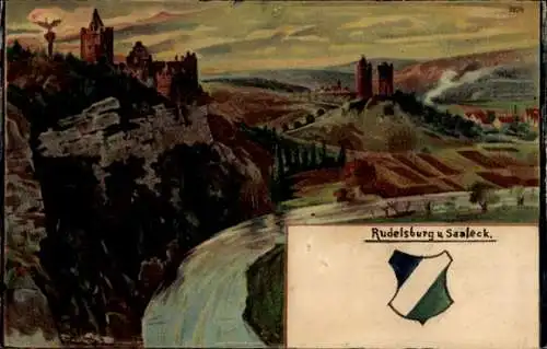 Künstler Ak Bad Kösen Naumburg an der Saale, Rudelsburg