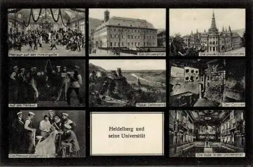 Studentika Ak Heidelberg am Neckar, Universität, Mensur, Universitätsbibliothek, Aula