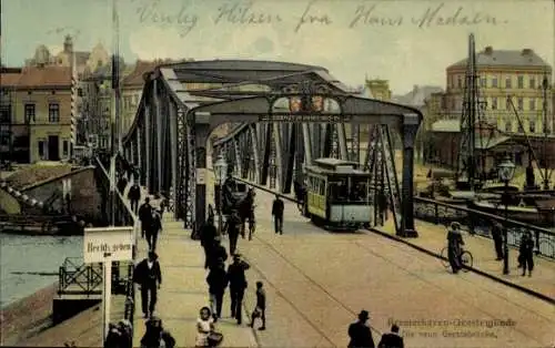 Ak Geestemünde Bremerhaven, neue Geestebrücke, Straßenbahn