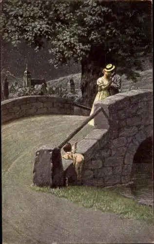 Ak Liebespaar, Kuss, Amor