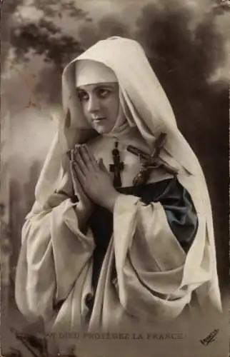 Ak Betende Nonne, Gott schütze Frankreich