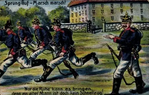 Ak Sprung auf, Marsch Marsch, Deutsche Soldaten, Übungen, Kaserne