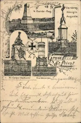 Litho Saint Privat la Montagne Sankt Privat Moselle, Regiments-Denkmäler, Gardecorps, 4. Garde Regt.