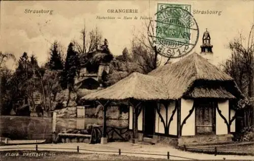 Ak Straßburg Elsass Bas Rhin, FLUID STRASSBURG, ORANGERIE, Fischerhütte - Hütte de Pécher