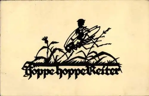 Scherenschnitt Ak Schwindt, A. M., Hoppe Hoppe Reiter, Grashüpfer