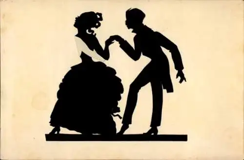 Scherenschnitt Ak Tanzpaar, Liebespaar