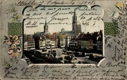 Foto Ak Mann hinter und zwei Frauen in einem Automobil mit geöffnetem Verdeck