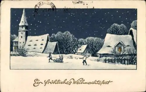 Ak Glückwunsch Weihnachten, Häuser, Kirche, Kinder