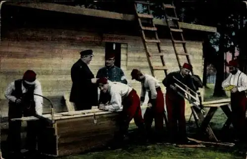 Ak Kriegsgefangene Franzosen beim Barackenbau