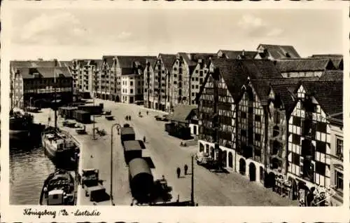 Ak Kaliningrad Königsberg Ostpreußen, Lastadie, Lagerhäuser, Dampfer