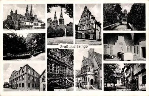 Ak Lemgo in Lippe, Schloss Brake, Rathaus, Schwanenteich, Technikum, Am Kirchplatz, Junkerhaus