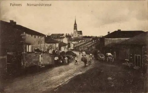 Ak Pannes Meurthe et Moselle, Blick in die Nonsardstraße, Kirche