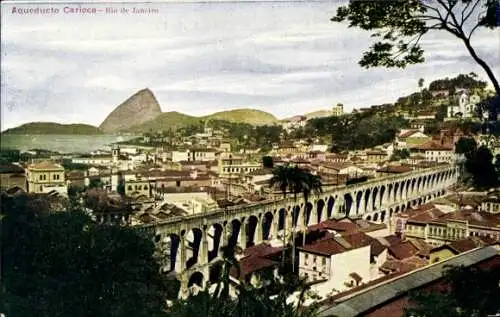 Ak Rio de Janeiro Brasilien, Aquädukt, Stadtansicht, Berge, historische Architektur