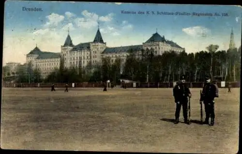 Ak Dresden Altstadt Friedrichstadt, Kaserne des K.S. Schützen-(Füsilier-)Regiments No. 108, zw...
