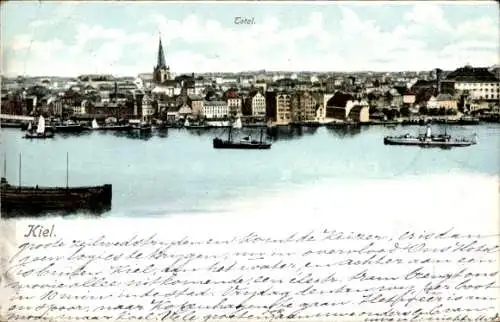 Ak Kiel, Hafenansicht von  Stadtansicht, historische Schiffe