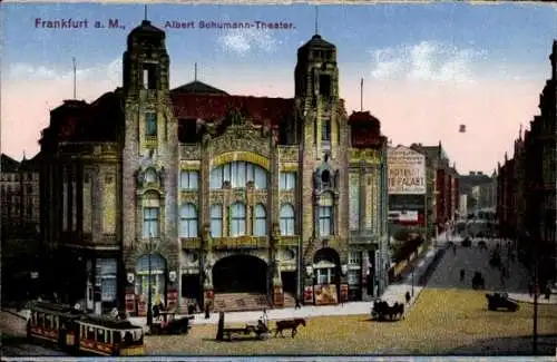 Ak Frankfurt am Main, Albert Schumann-Theater, Straßenansicht, historische Gebäude, Straßenbahn