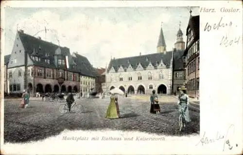 Ak Goslar am Harz, Marktplatz, Rathaus, Kaiserworth Gildehaus