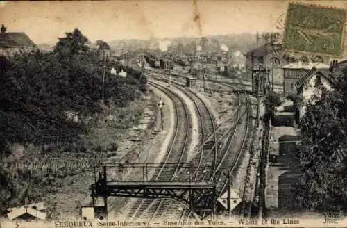 Ak Serqueux Seine Maritime, Bahnstrecke, Bahngleise, Bahnhof, Landschaft
